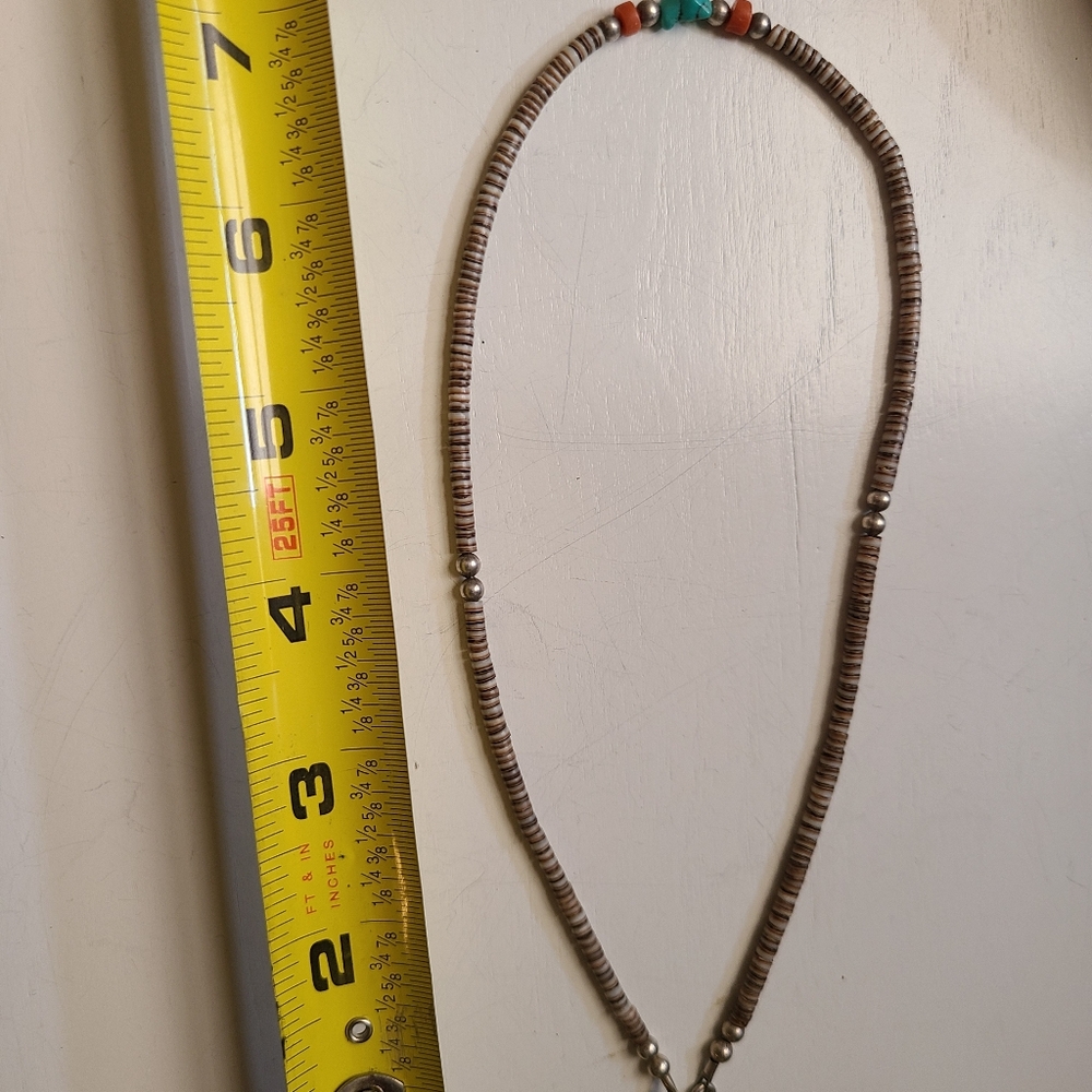 Turquoise Coral Heishi Puka Shell Navajo Native American Necklace - Picture 5 of 5